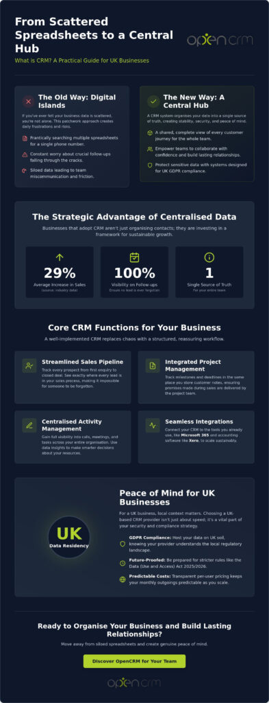 Infographic showing how CRM works in a small business